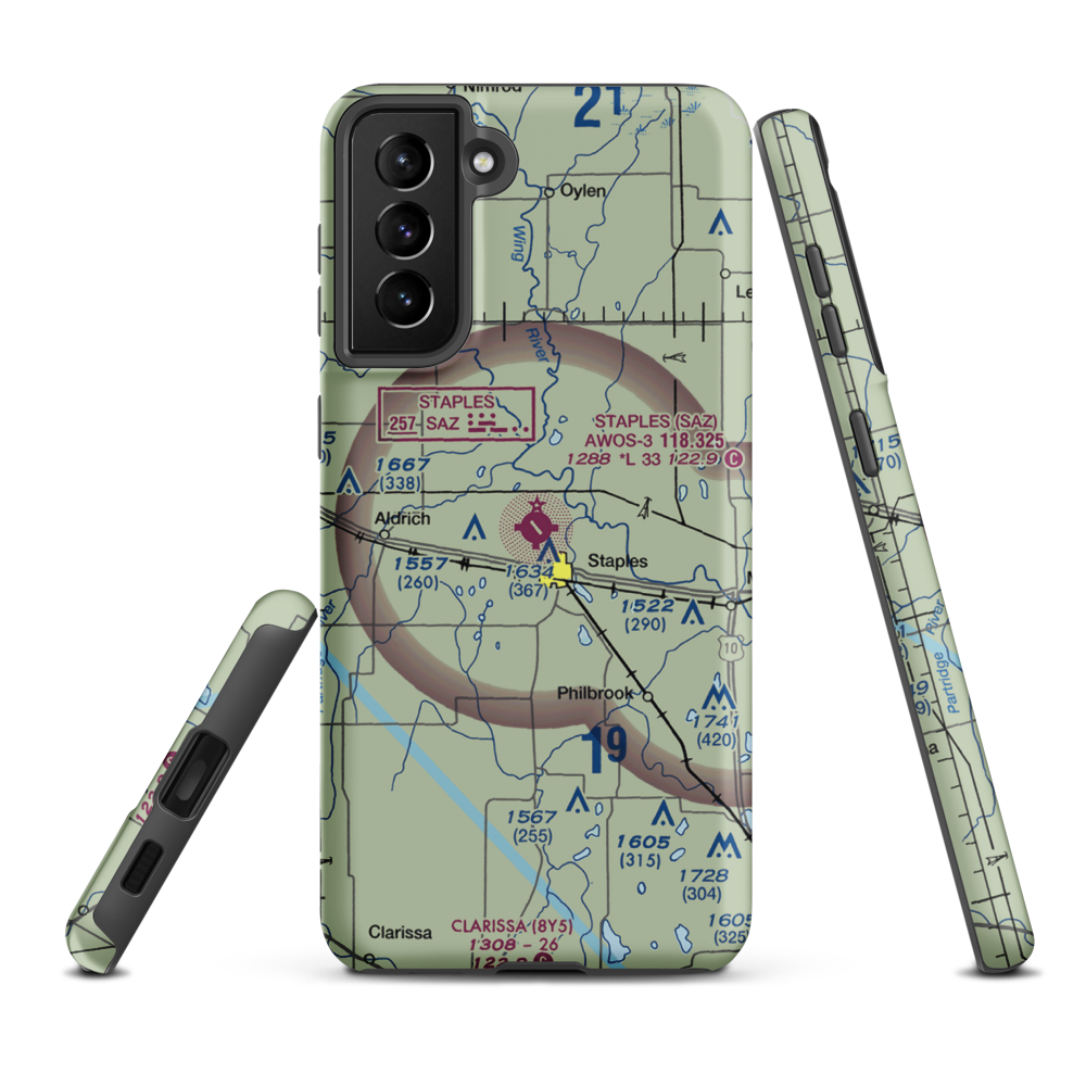 Staples Municipal Airport (SAZ) VFR Sectional Samsung Phone Case Samsung Galaxy S21 Plus model shown