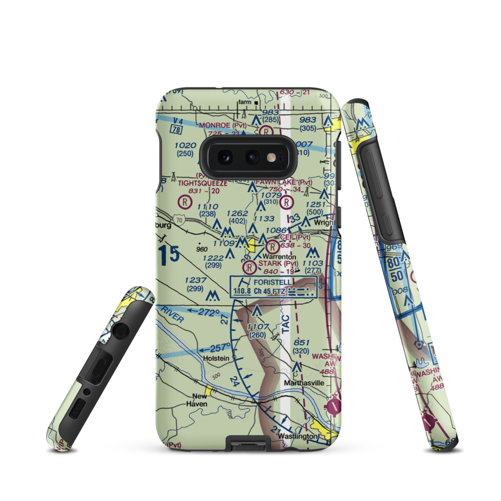 Stark Airport (MU18) VFR Sectional Samsung Phone Case Samsung Galaxy S10e model shown