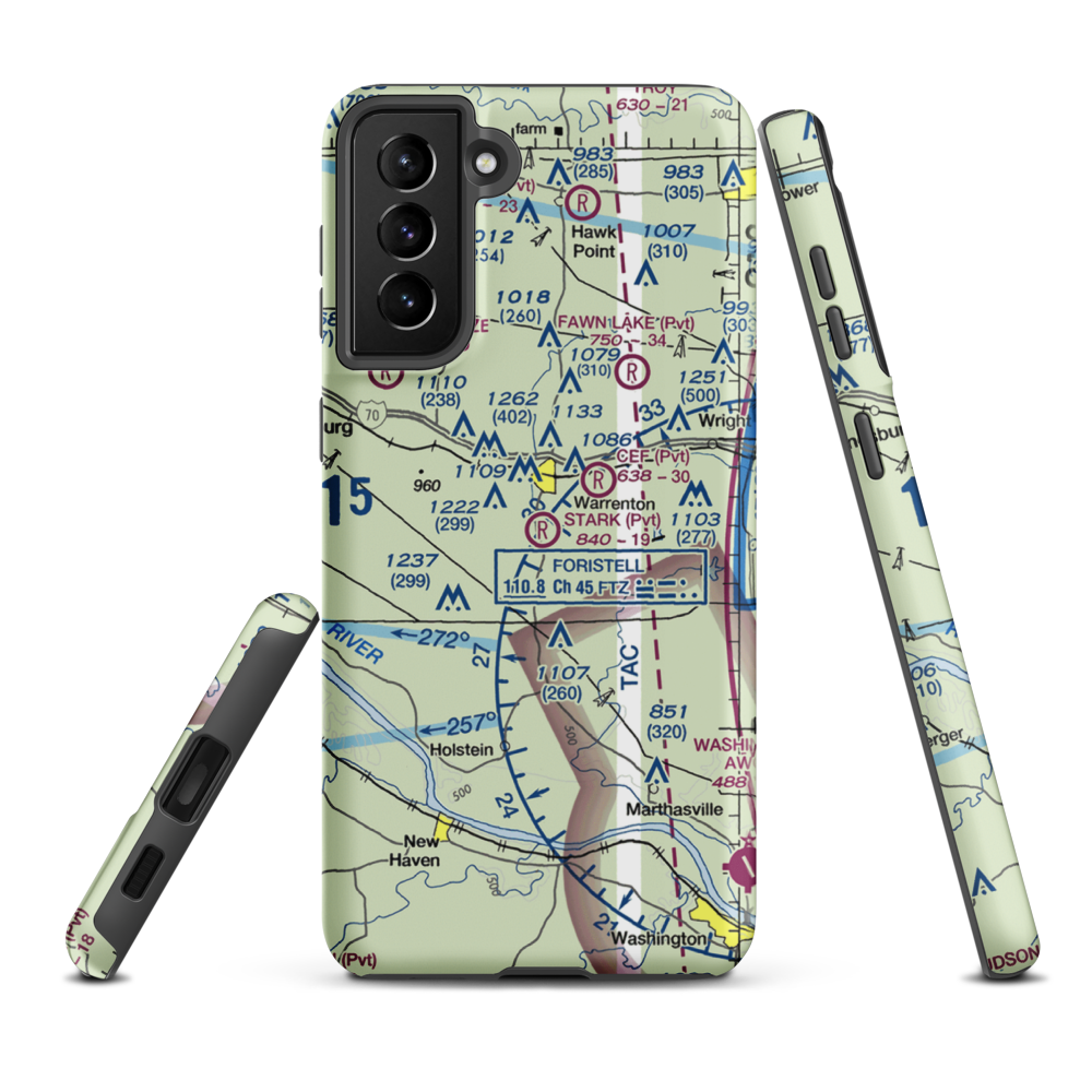 Stark Airport (MU18) VFR Sectional Samsung Phone Case Samsung Galaxy S21 FE model shown