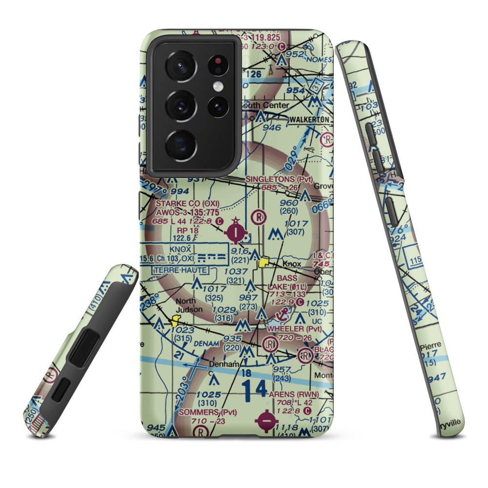 Starke County Airport (OXI) VFR Sectional Samsung Phone Case Samsung Galaxy S21 Ultra model shown
