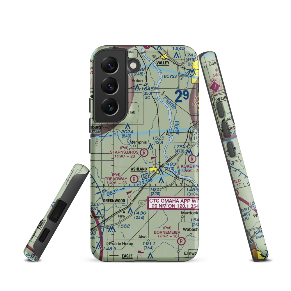 Starns Brothers Airport (53NE) VFR Sectional Samsung Phone Case Samsung Galaxy S22 model shown