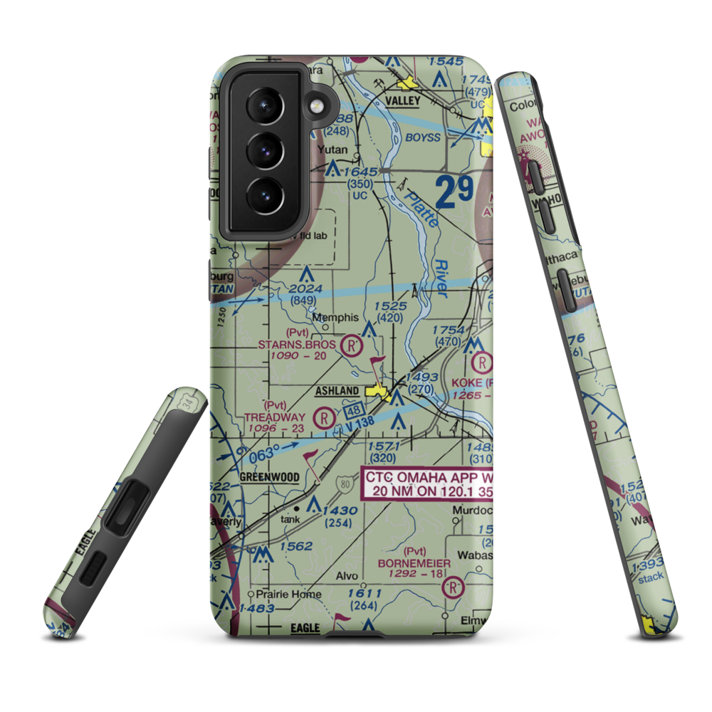 Starns Brothers Airport (53NE) VFR Sectional Samsung Phone Case Samsung Galaxy S21 Plus model shown