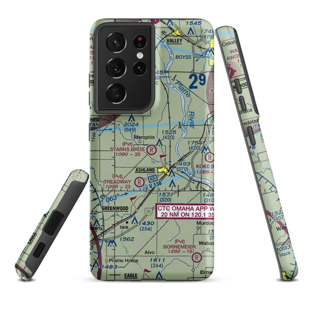 Starns Brothers Airport (53NE) VFR Sectional Samsung Phone Case Samsung Galaxy S21 Plus model shown