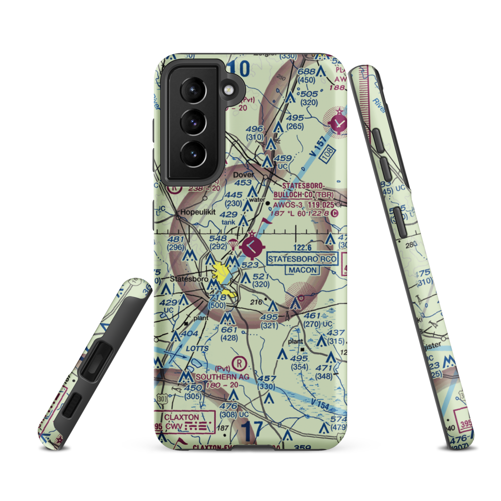 Statesboro Bulloch County Airport (TBR) VFR Sectional Samsung Phone Case Samsung Galaxy S21 FE model shown
