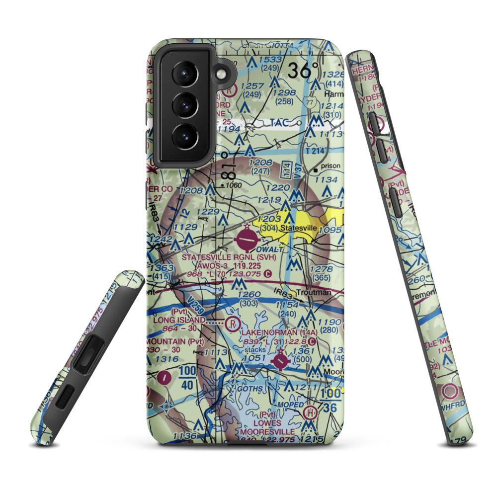 Statesville Regional Airport (SVH) VFR Sectional Samsung Phone Case Samsung Galaxy S21 FE model shown