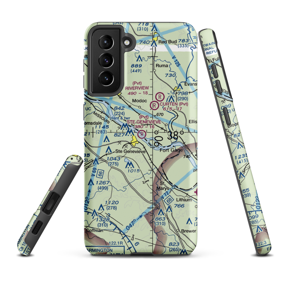 Ste Genevieve Flying Club Airport (6MO2) VFR Sectional Samsung Phone Case Samsung Galaxy S21 FE model shown