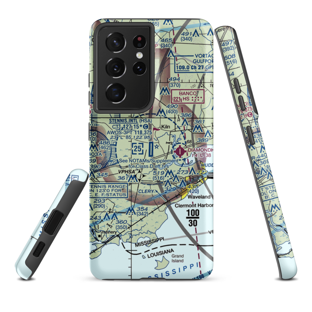 Stennis International Airport (HSA) VFR Sectional Samsung Phone Case Samsung Galaxy S21 Plus model shown