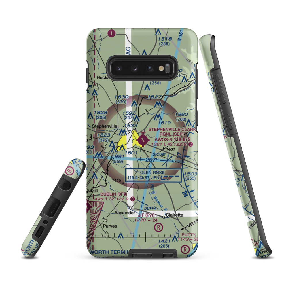 Stephenville Clark Regional Airport (SEP) VFR Sectional Samsung Phone Case Samsung Galaxy S10e model shown