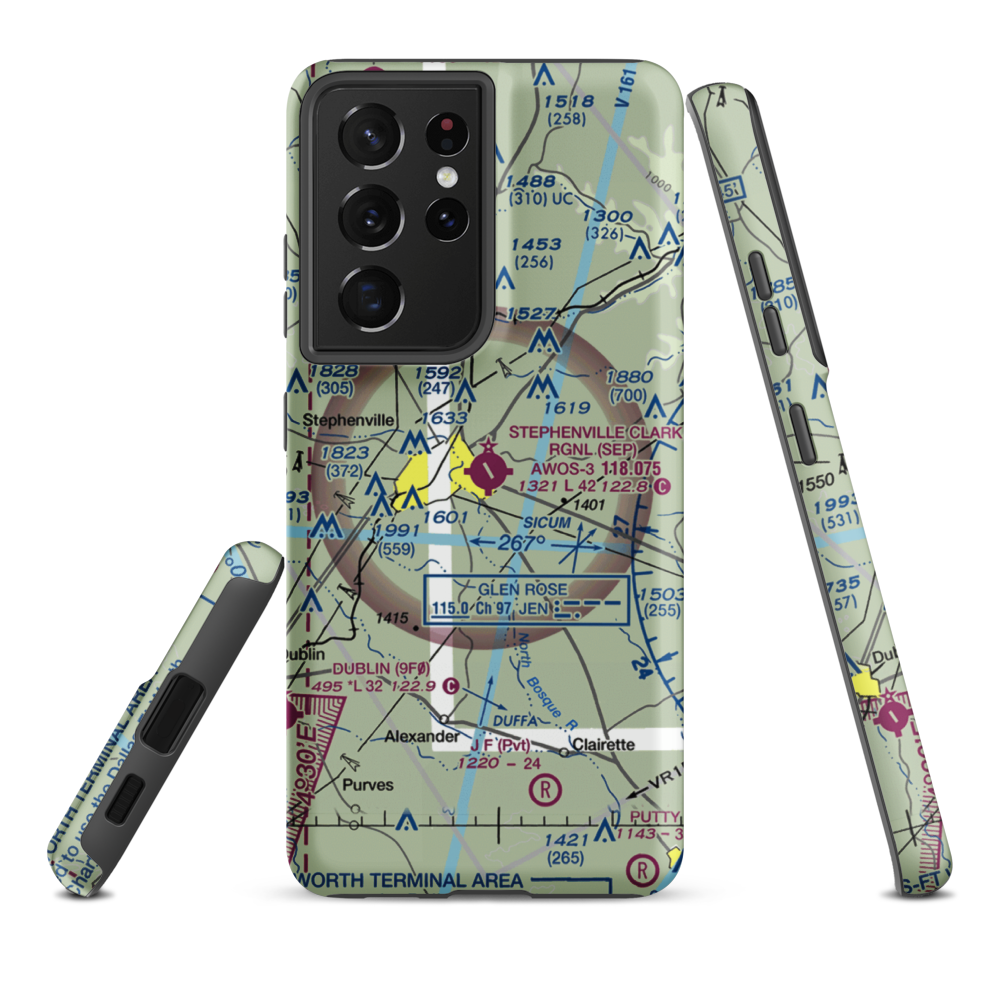 Stephenville Clark Regional Airport (SEP) VFR Sectional Samsung Phone Case Samsung Galaxy S21 Ultra model shown