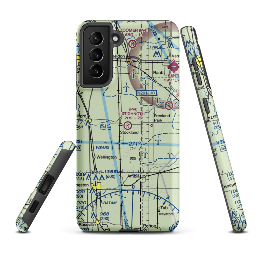 Stichnoth RLA Airport (68IL) VFR Sectional Samsung Phone Case Samsung Galaxy S21 FE model shown