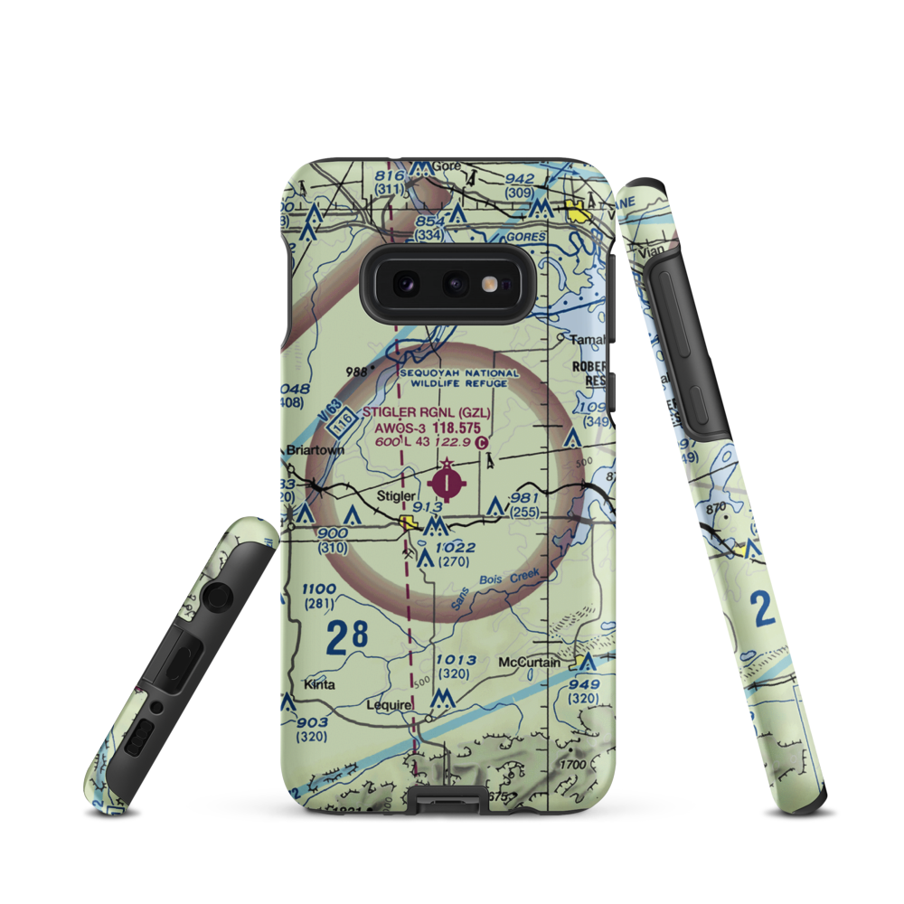 Stigler Regional Airport (GZL) VFR Sectional Samsung Phone Case Samsung Galaxy S10 Plus model shown