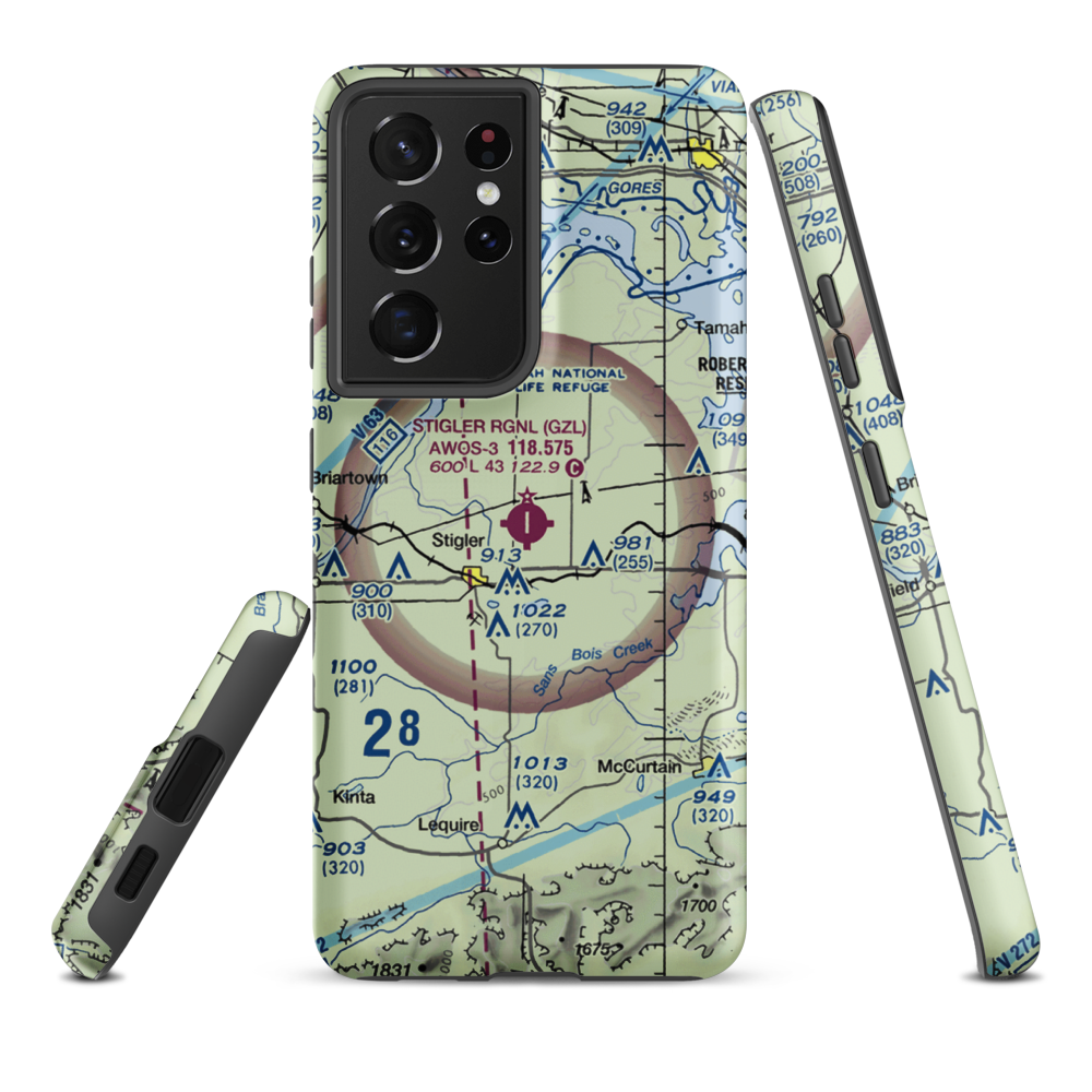 Stigler Regional Airport (GZL) VFR Sectional Samsung Phone Case Samsung Galaxy S21 Plus model shown