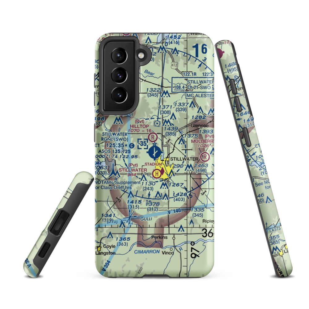 Stillwater Regional Airport (SWO) VFR Sectional Samsung Phone Case Samsung Galaxy S21 FE model shown