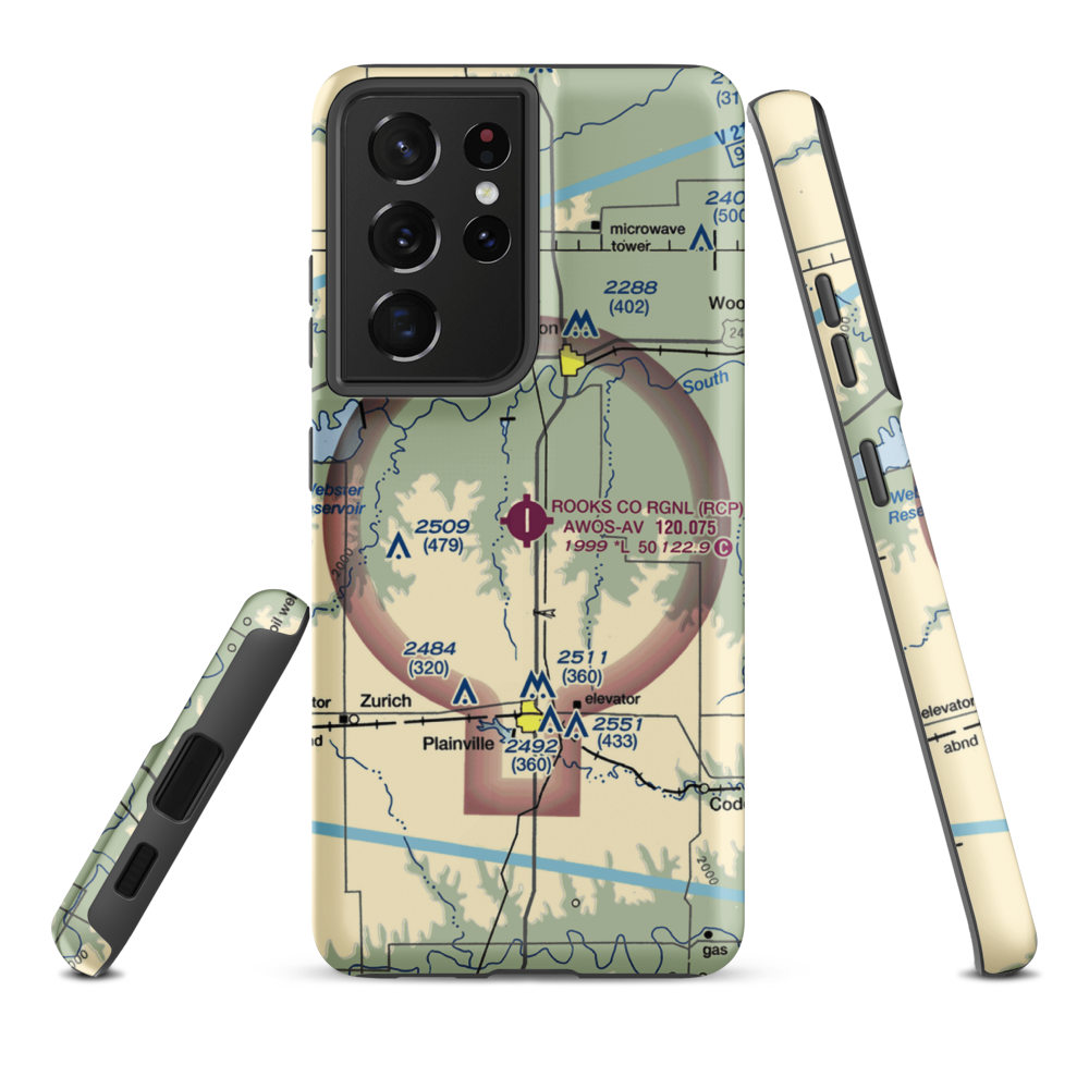 Stockton / Rooks County Regional (KRCP) VFR Sectional Samsung Phone Case Samsung Galaxy S21 Plus model shown