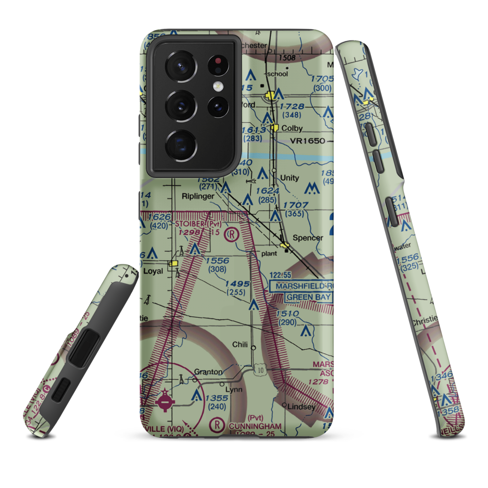 Stoiber Airport (44WI) VFR Sectional Samsung Phone Case Samsung Galaxy S21 Plus model shown