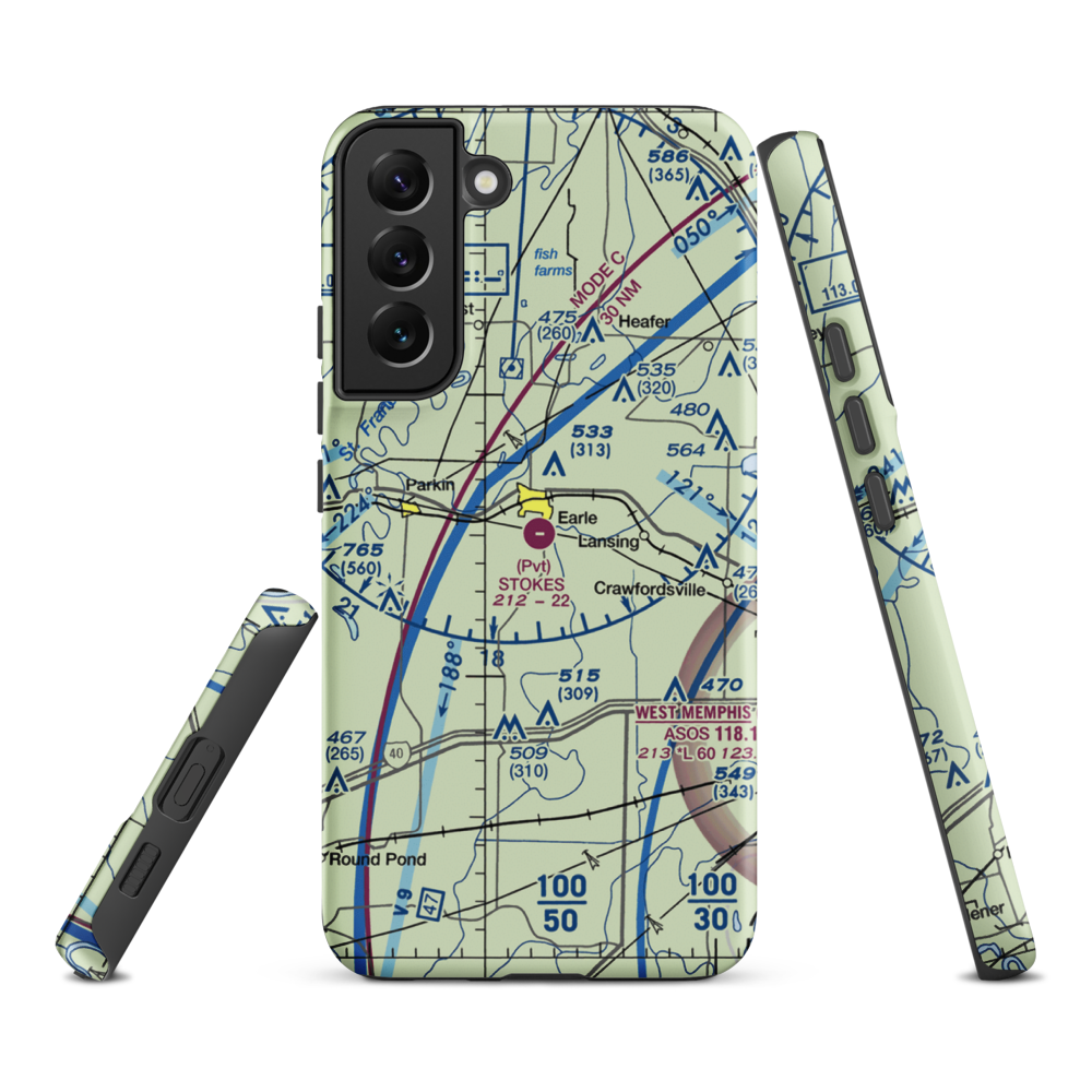 Stokes Airport (63AR) VFR Sectional Samsung Phone Case Samsung Galaxy S22 Plus model shown