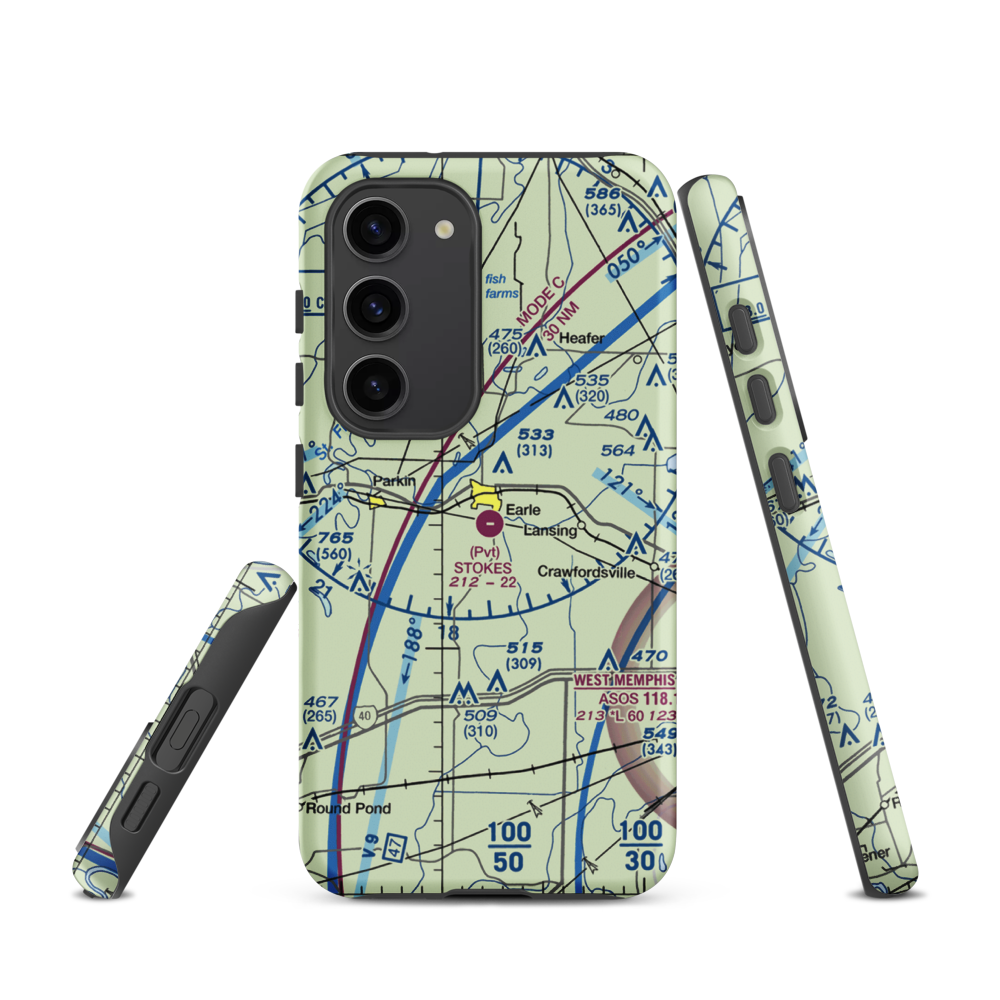 Stokes Airport (63AR) VFR Sectional Samsung Phone Case Samsung Galaxy S23 model shown