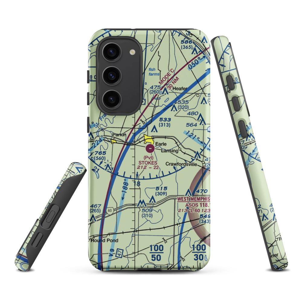 Stokes Airport (63AR) VFR Sectional Samsung Phone Case Samsung Galaxy S23 Plus model shown