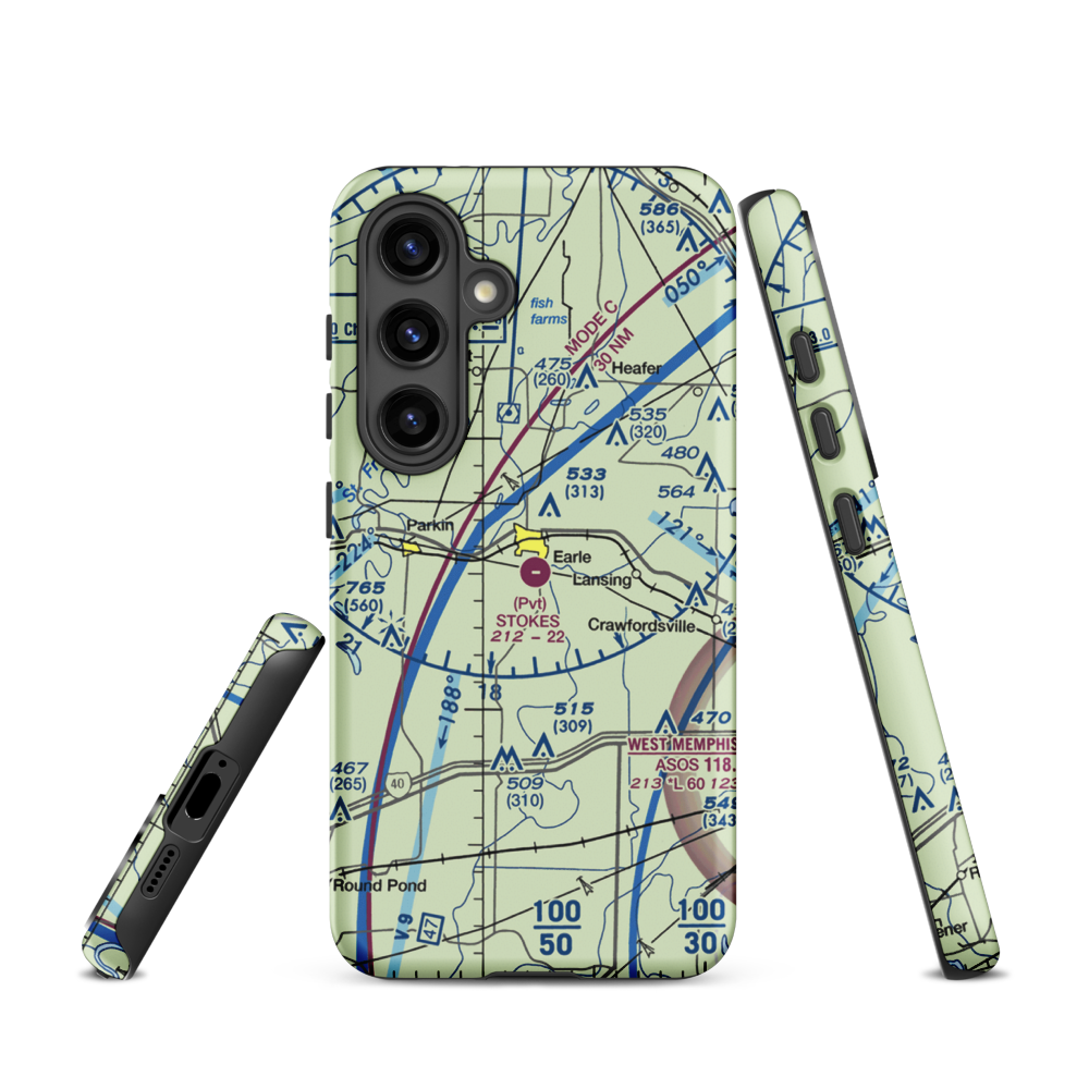 Stokes Airport (63AR) VFR Sectional Samsung Phone Case Samsung Galaxy S24 model shown