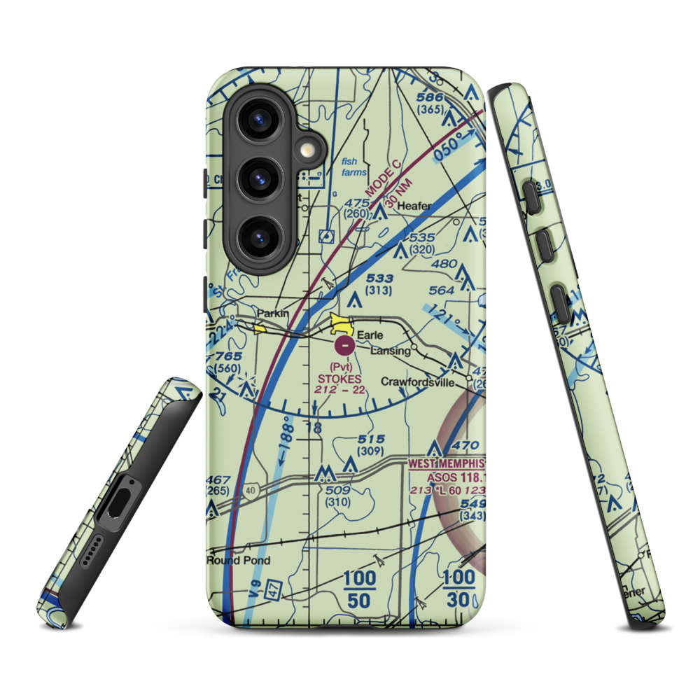 Stokes Airport (63AR) VFR Sectional Samsung Phone Case Samsung Galaxy S24 Plus model shown