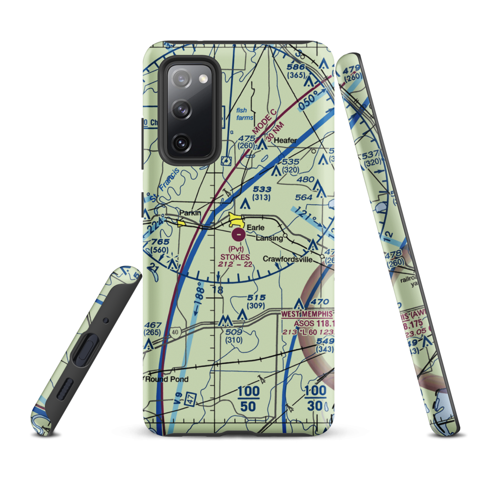 Stokes Airport (63AR) VFR Sectional Samsung Phone Case Samsung Galaxy S20 FE model shown