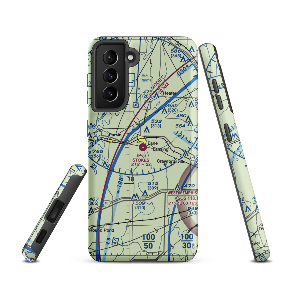 Stokes Airport (63AR) VFR Sectional Samsung Phone Case Samsung Galaxy S21 model shown