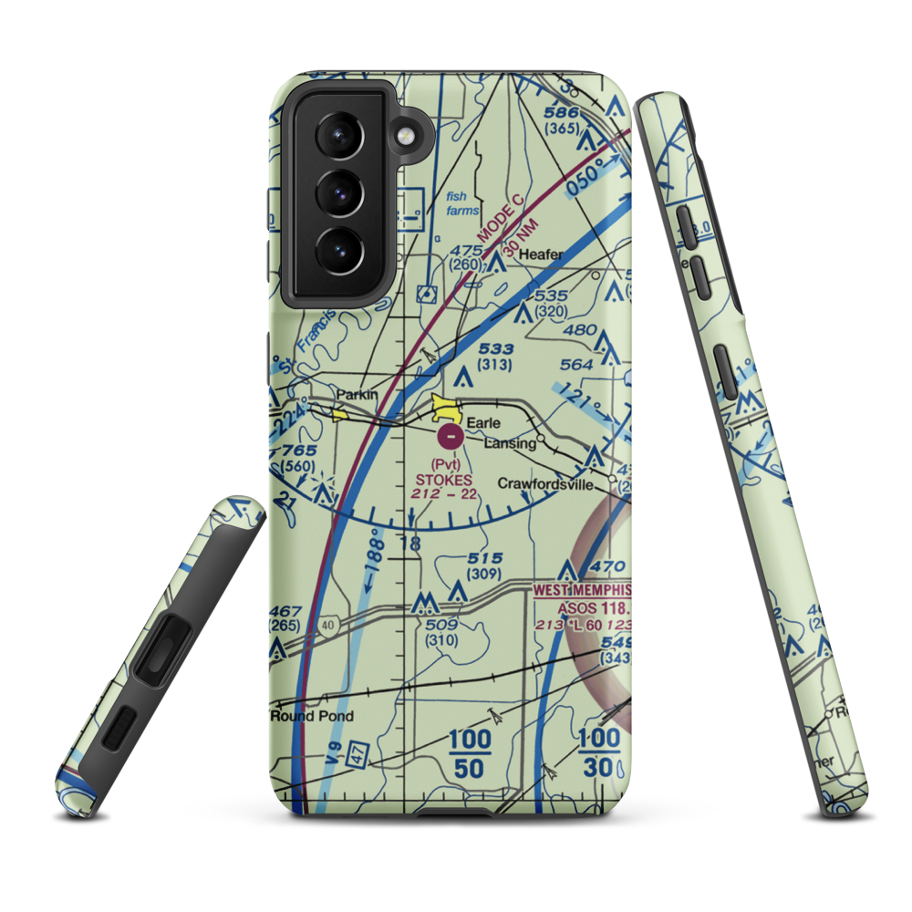 Stokes Airport (63AR) VFR Sectional Samsung Phone Case Samsung Galaxy S21 FE model shown