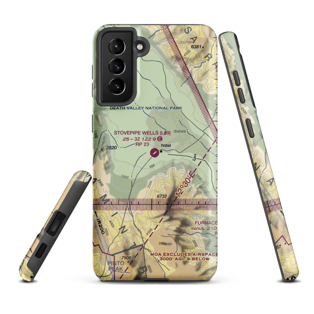 Stovepipe Wells Airport (L09) VFR Sectional Samsung Phone Case Samsung Galaxy S21 Plus model shown