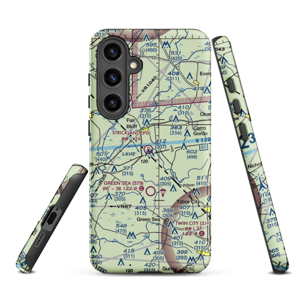 Strickland Field (89NC) VFR Sectional Samsung Phone Case Samsung Galaxy S24 Plus model shown