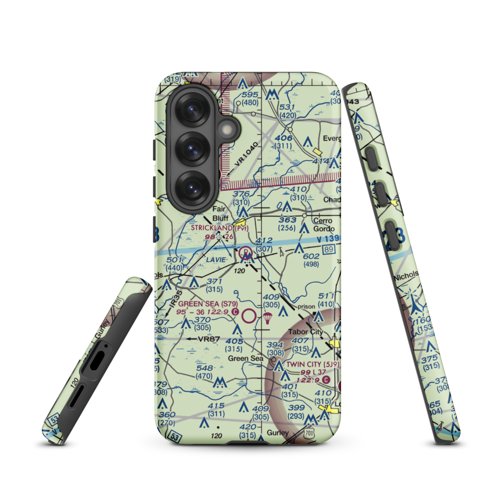 Strickland Field (89NC) VFR Sectional Samsung Phone Case Samsung Galaxy S25 model shown