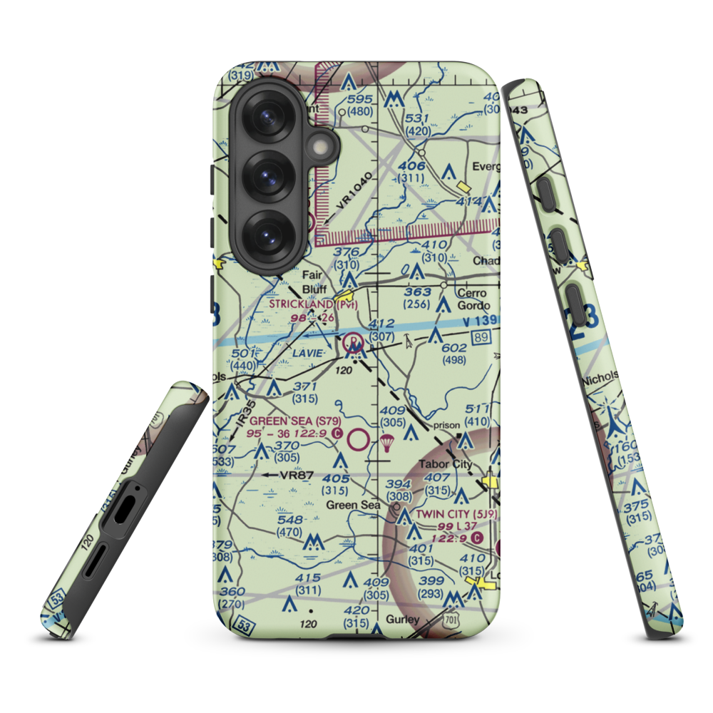 Strickland Field (89NC) VFR Sectional Samsung Phone Case Samsung Galaxy S25 Plus model shown