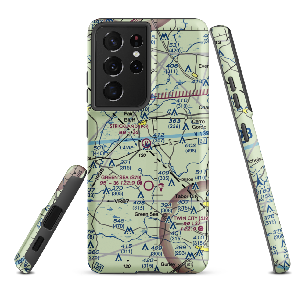 Strickland Field (89NC) VFR Sectional Samsung Phone Case Samsung Galaxy S21 Plus model shown
