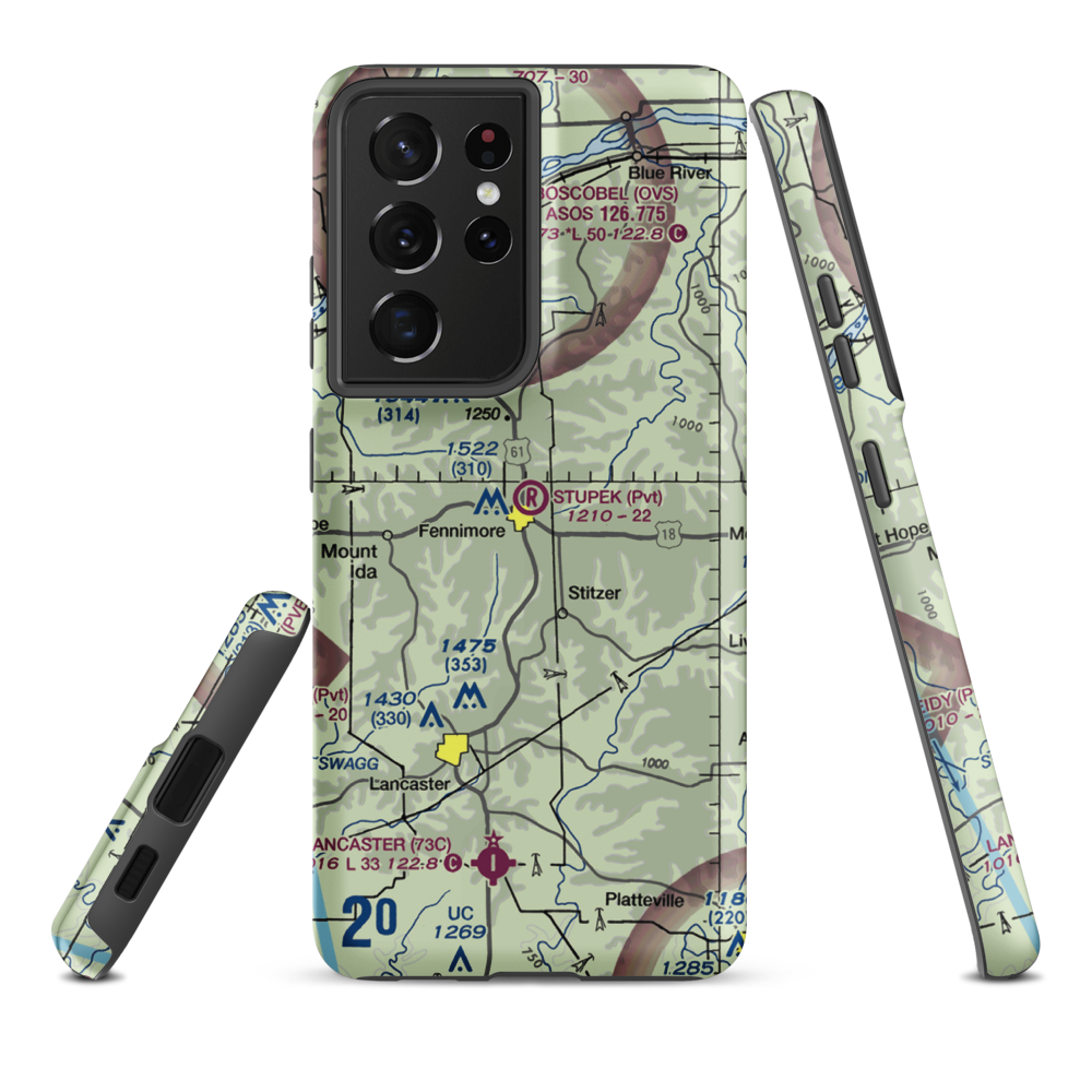 Stupek Farms Airport (8WI8) VFR Sectional Samsung Phone Case Samsung Galaxy S21 Plus model shown