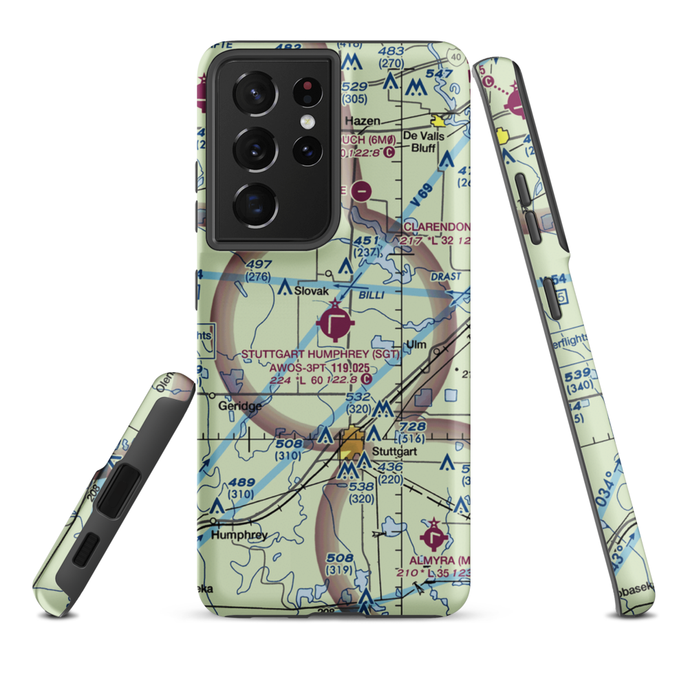Stuttgart Municipal Airport / Carl Humphrey Field (SGT) VFR Sectional Samsung Phone Case Samsung Galaxy S21 Plus model shown