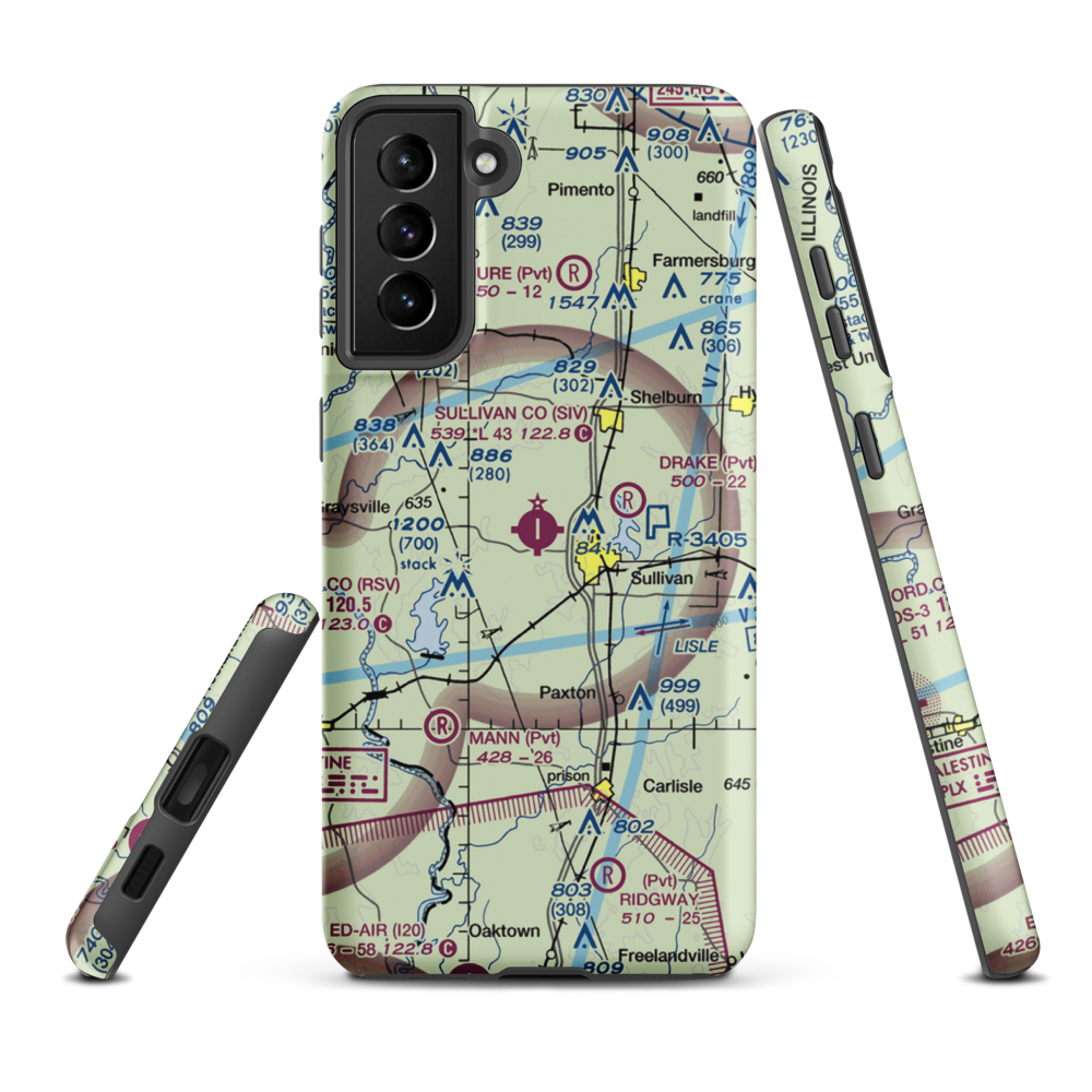 Sullivan County Airport (SIV) VFR Sectional Samsung Phone Case Samsung Galaxy S21 Plus model shown