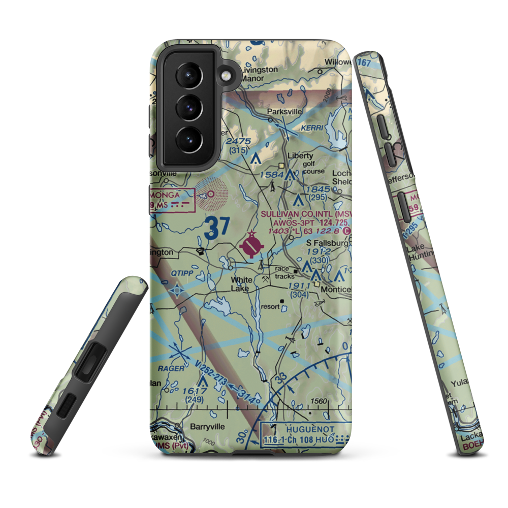 Sullivan County International Airport (MSV) VFR Sectional Samsung Phone Case Samsung Galaxy S21 FE model shown