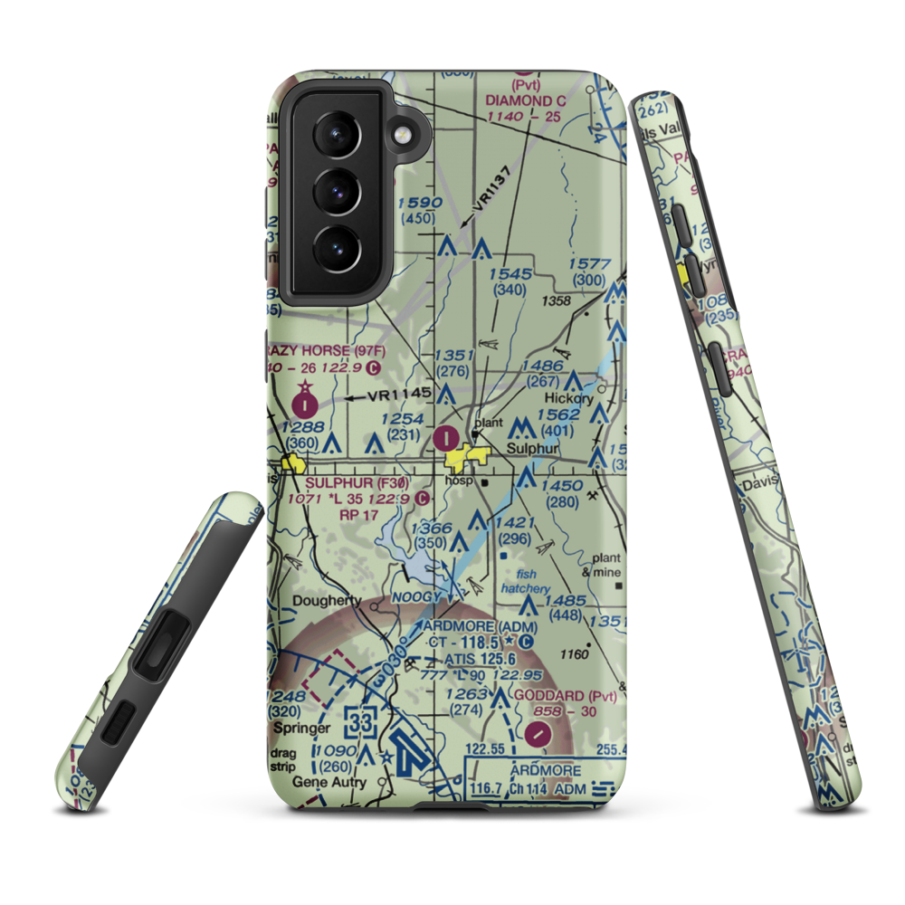 Sulphur Municipal Airport (F30) VFR Sectional Samsung Phone Case Samsung Galaxy S21 Plus model shown
