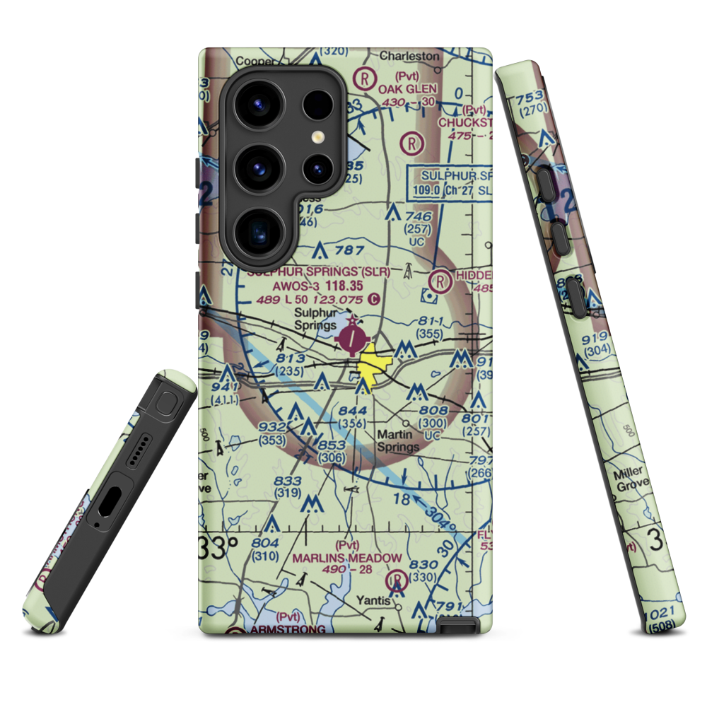 Sulphur Springs Municipal Airport (SLR) VFR Sectional Samsung Phone Case Samsung Galaxy S24 Ultra model shown