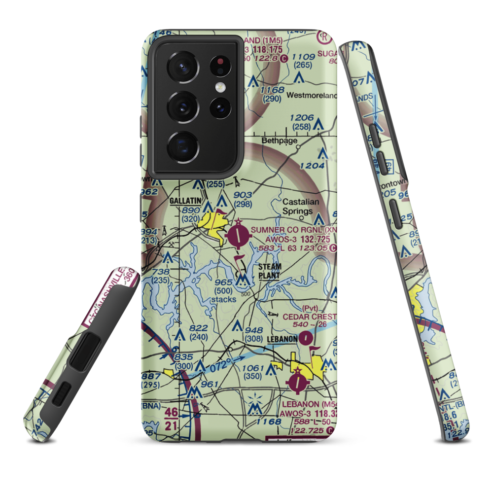 Sumner County Regional Airport (XNX) VFR Sectional Samsung Phone Case Samsung Galaxy S21 Plus model shown