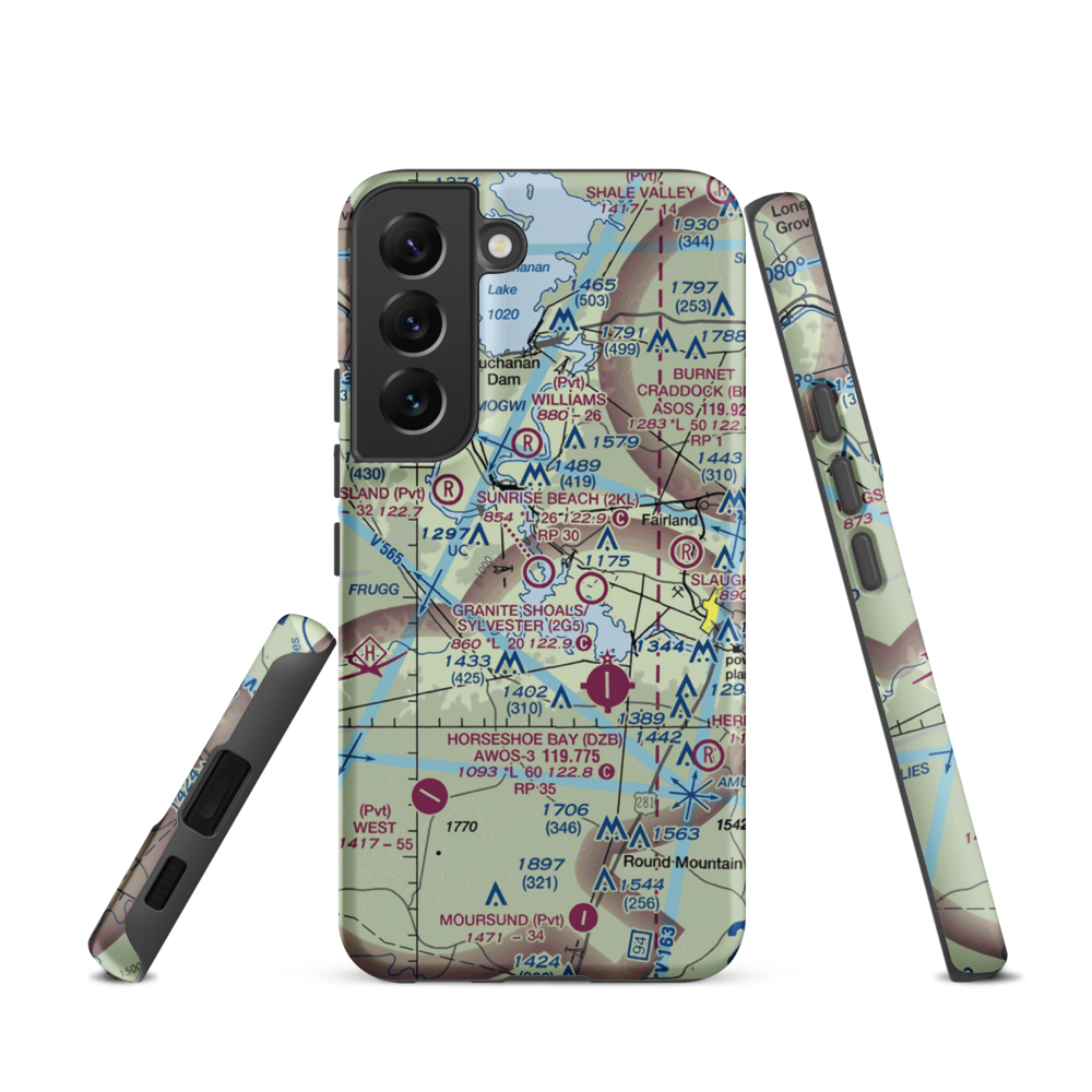 Sunrise Beach Airport (2KL) VFR Sectional Samsung Phone Case Samsung Galaxy S22 model shown