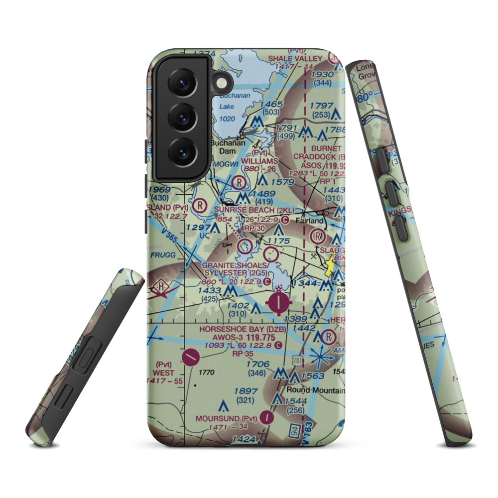 Sunrise Beach Airport (2KL) VFR Sectional Samsung Phone Case Samsung Galaxy S22 Plus model shown
