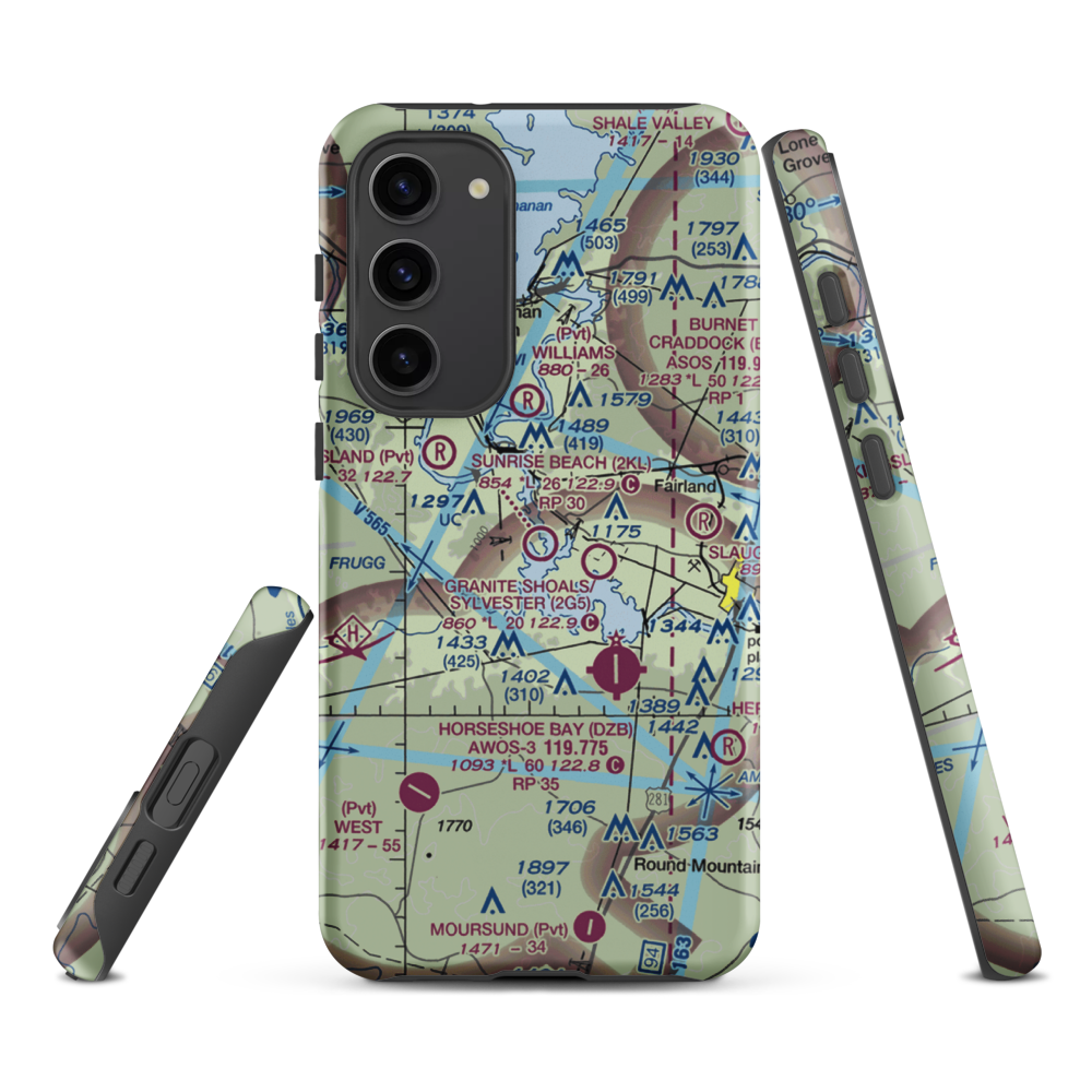 Sunrise Beach Airport (2KL) VFR Sectional Samsung Phone Case Samsung Galaxy S23 Plus model shown