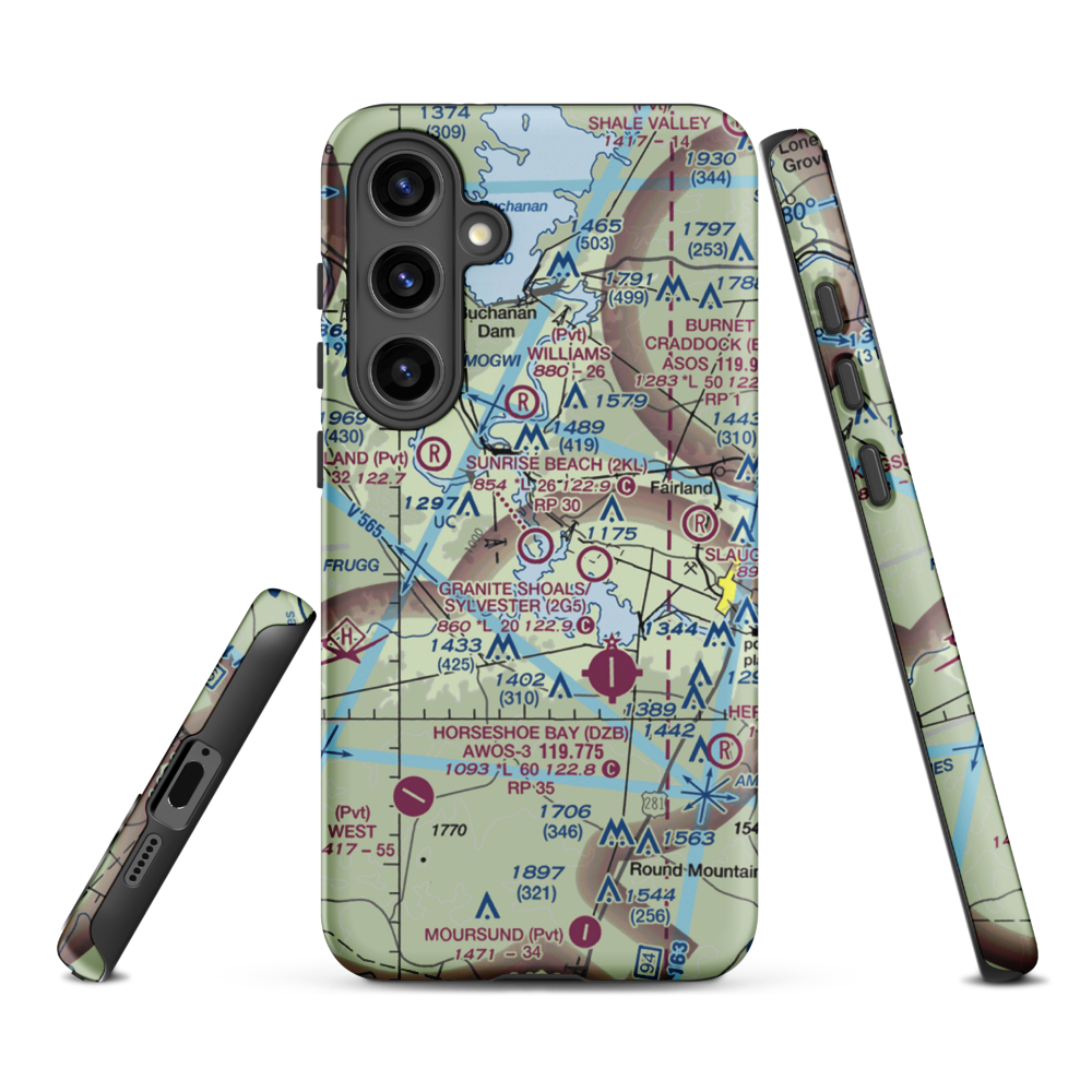 Sunrise Beach Airport (2KL) VFR Sectional Samsung Phone Case Samsung Galaxy S24 Plus model shown
