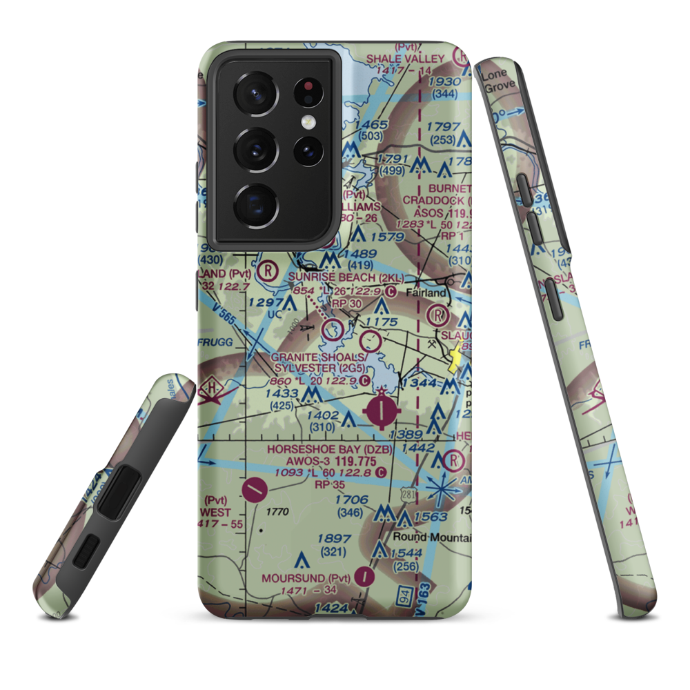 Sunrise Beach Airport (2KL) VFR Sectional Samsung Phone Case Samsung Galaxy S21 Plus model shown