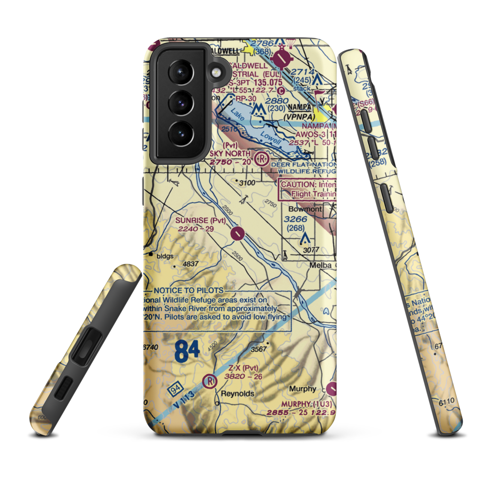 Sunrise Skypark Airport (ID40) VFR Sectional Samsung Phone Case Samsung Galaxy S21 Plus model shown
