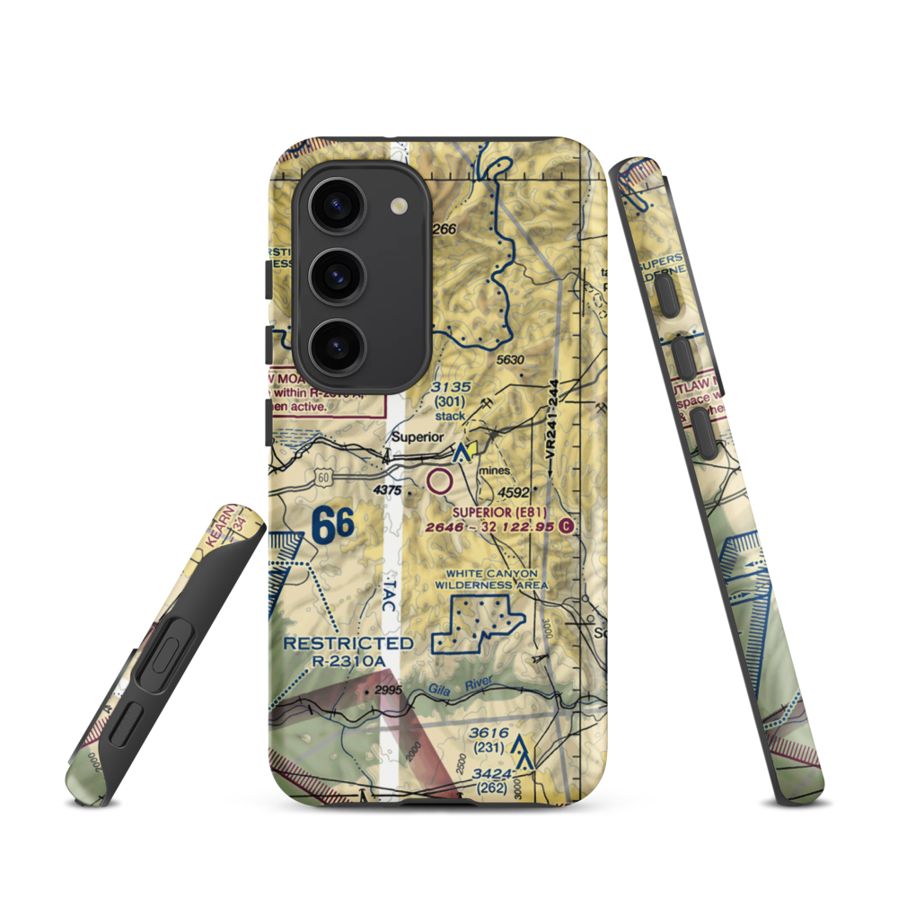 Superior Municipal Airport (E81) VFR Sectional Samsung Phone Case Samsung Galaxy S23 model shown