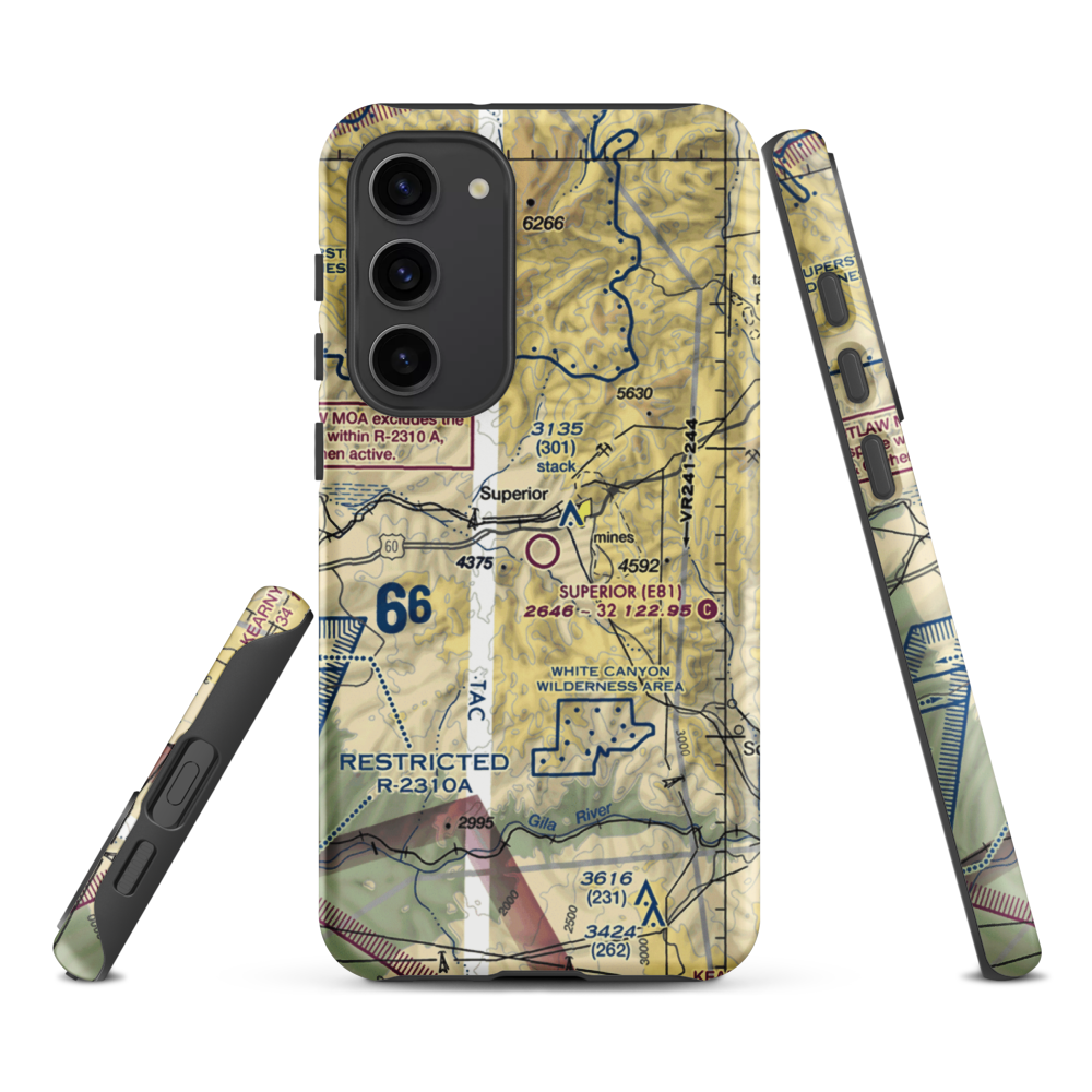 Superior Municipal Airport (E81) VFR Sectional Samsung Phone Case Samsung Galaxy S23 Plus model shown