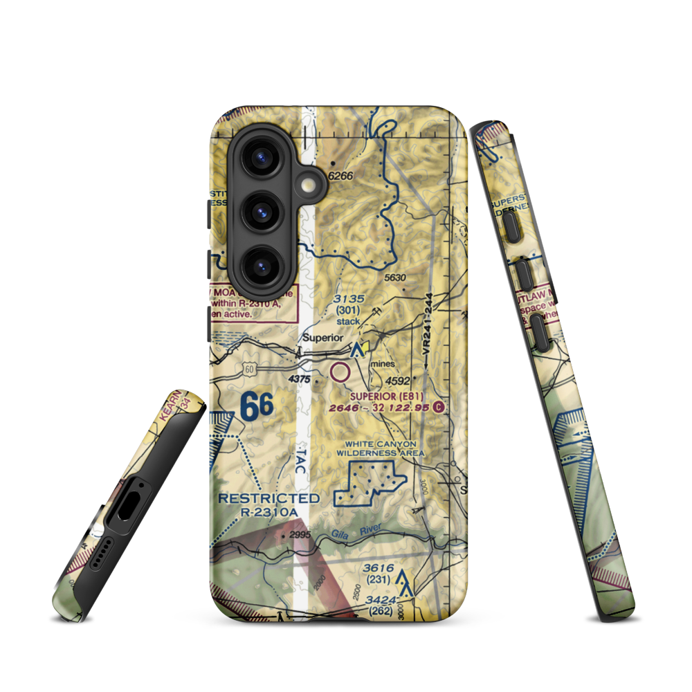 Superior Municipal Airport (E81) VFR Sectional Samsung Phone Case Samsung Galaxy S24 model shown