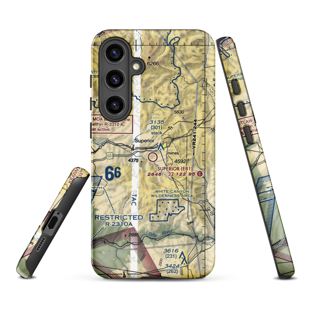 Superior Municipal Airport (E81) VFR Sectional Samsung Phone Case Samsung Galaxy S24 Plus model shown