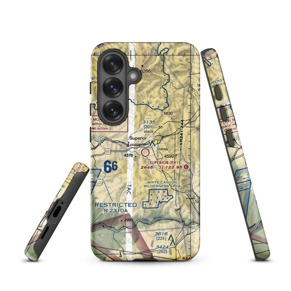 Superior Municipal Airport (E81) VFR Sectional Samsung Phone Case Samsung Galaxy S25 model shown
